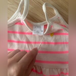 Zara Neon Pink and Cream Striped Top